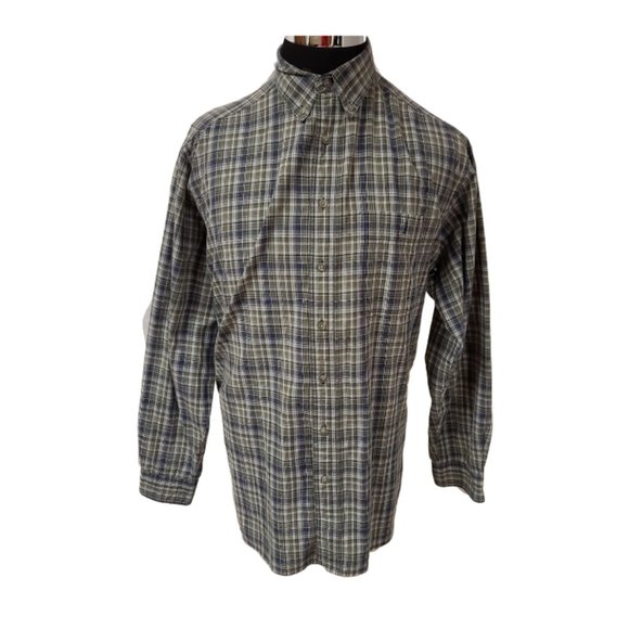 Wrangler Rugged Wear Mens XL Brown Stripe Plaid Long Sleeve Button Up Shirt - Picture 1 of 11